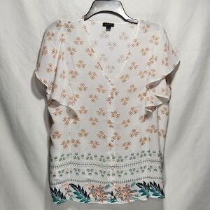 Ann Taylor Factory‎ Womens Size Large Sleeveless Blouse White Floral